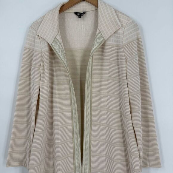 Misook Open Front Longline Textured Knit Jacket in Blush/Beige | Size Medium - Picture 5 of 7